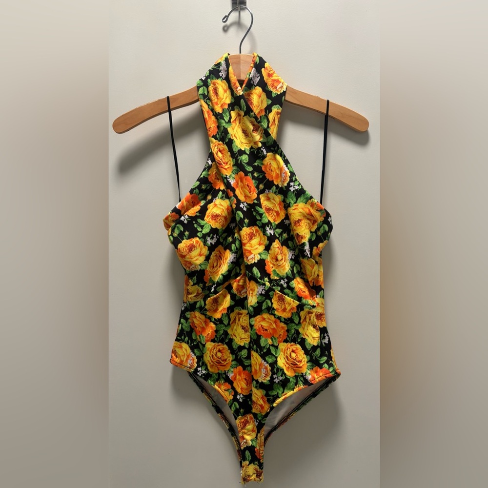 ZARA Twist Neck Floral Bodysuit